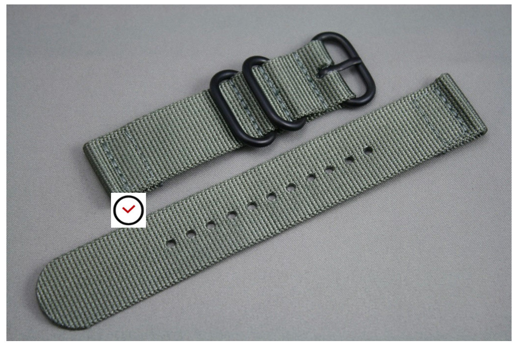 Bracelet montre ZULU 2 pièces Gris Vert, boucle PVD (noire)