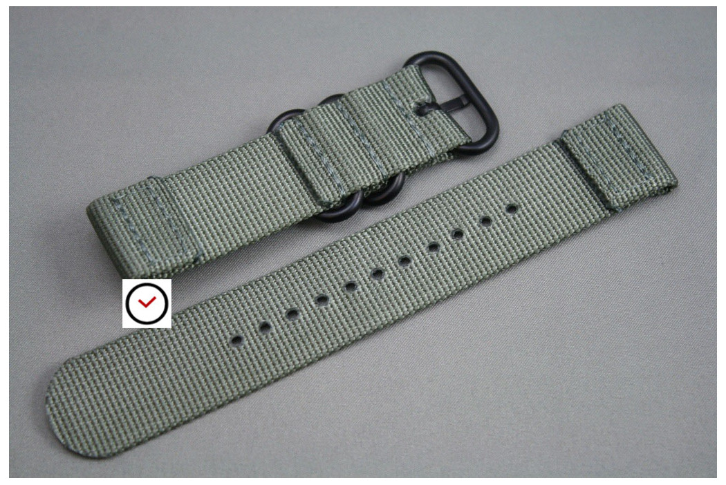 Green Grey 2 pieces ZULU strap, PVD buckle and loops (black)