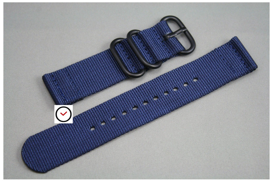 Bracelet montre ZULU 2 pièces Bleu Nuit, boucle PVD (noire)