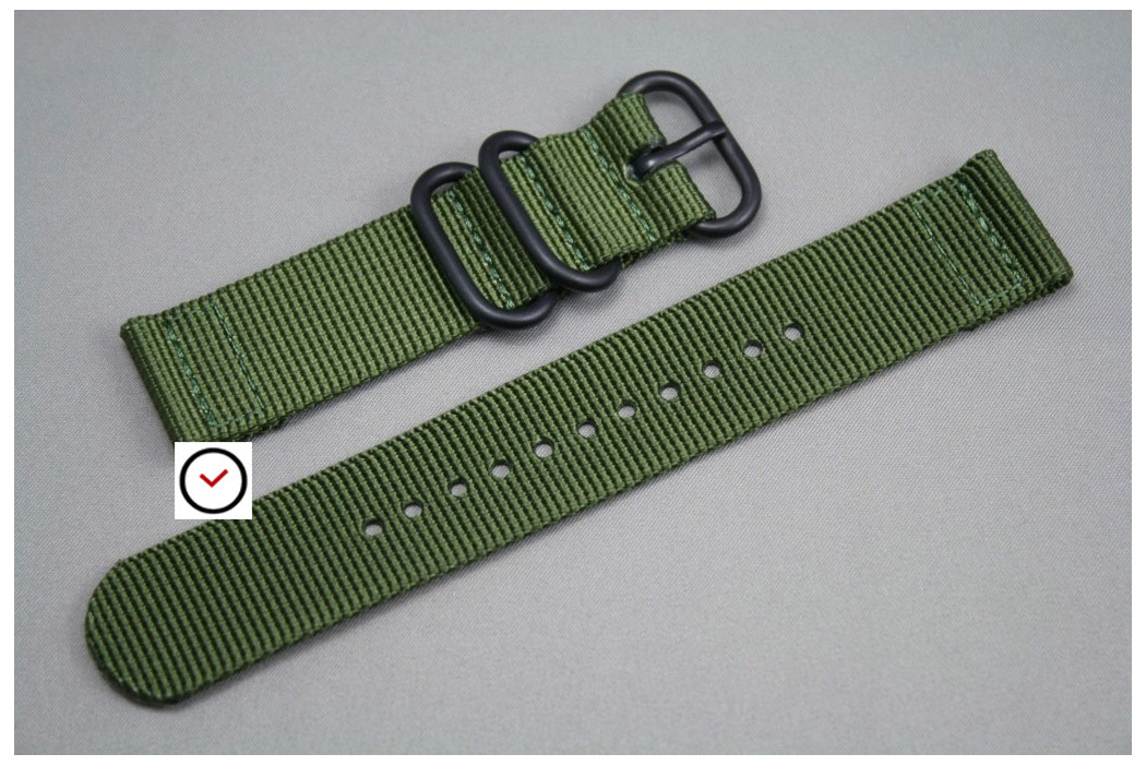 Bracelet montre ZULU 2 pièces Vert Kaki (Militaire), boucle PVD (noire)
