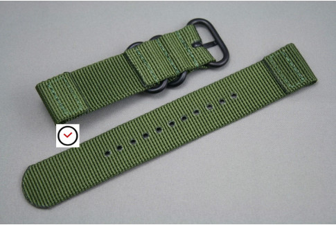 Bracelet montre ZULU 2 pièces Vert Kaki (Militaire), boucle PVD (noire)