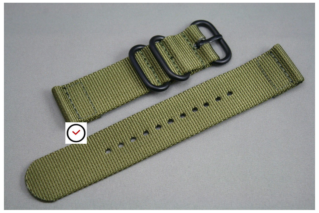 Olive Green 2 pieces ZULU strap, PVD buckle and loops (black)