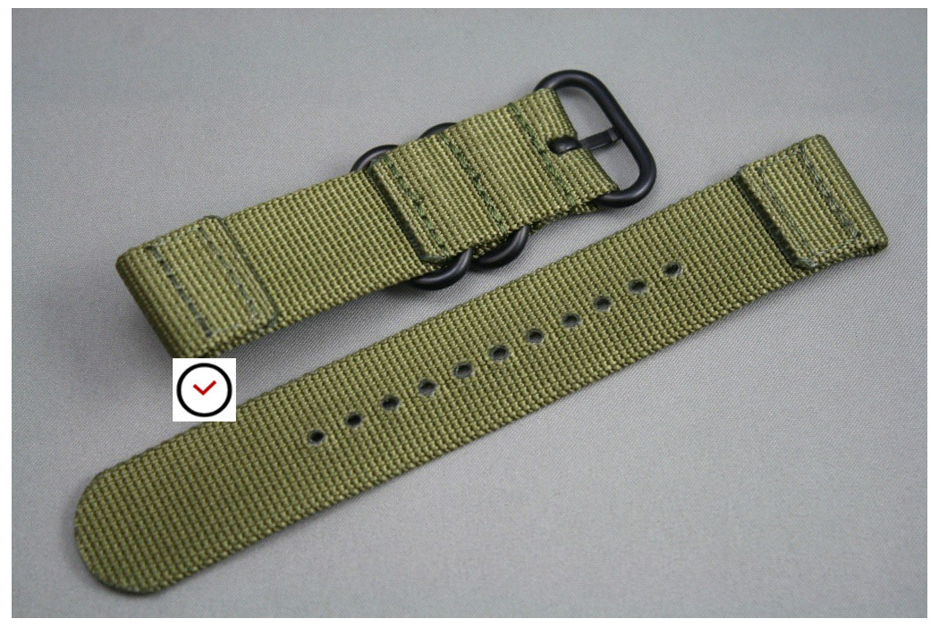 Olive Green 2 pieces ZULU strap, PVD buckle and loops (black)