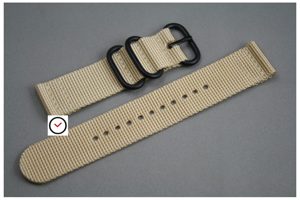 Sandy Beige 2 pieces ZULU strap, PVD buckle and loops (black)