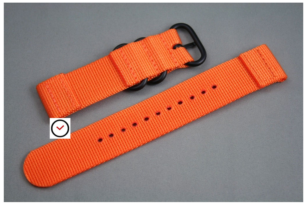 Bracelet montre ZULU 2 pièces Orange, boucle PVD (noire)
