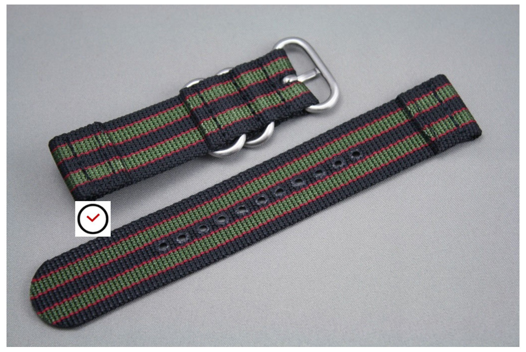 Original Bond 2 pieces nylon strap, Black Green Red (highly resistant fabric)
