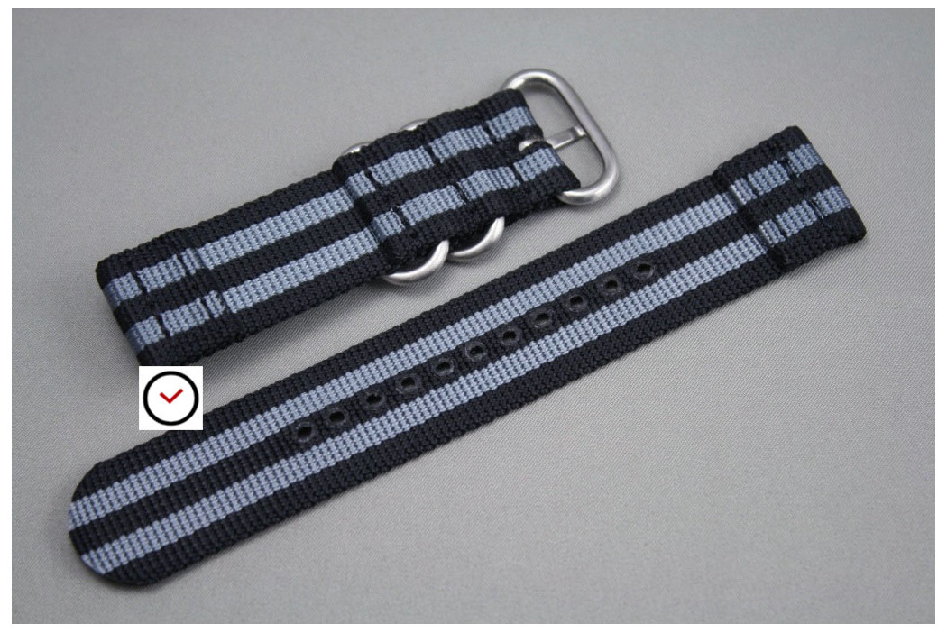 Craig Bond 2 pieces nylon strap, Black Grey (highly resistant fabric)