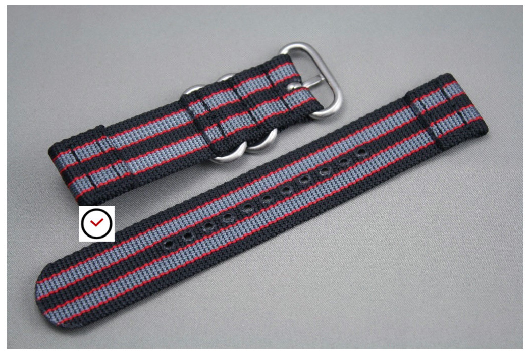 Black Grey Red James Bond 2 pieces nylon strap (highly resistant fabric)
