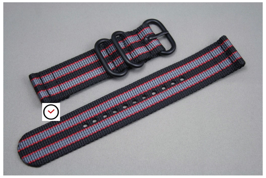 Black Grey Red Bond 2 pieces ZULU strap, PVD buckle and loops (black)