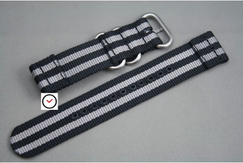 Black Grey 2 pieces ZULU strap (highly resistant fabric)