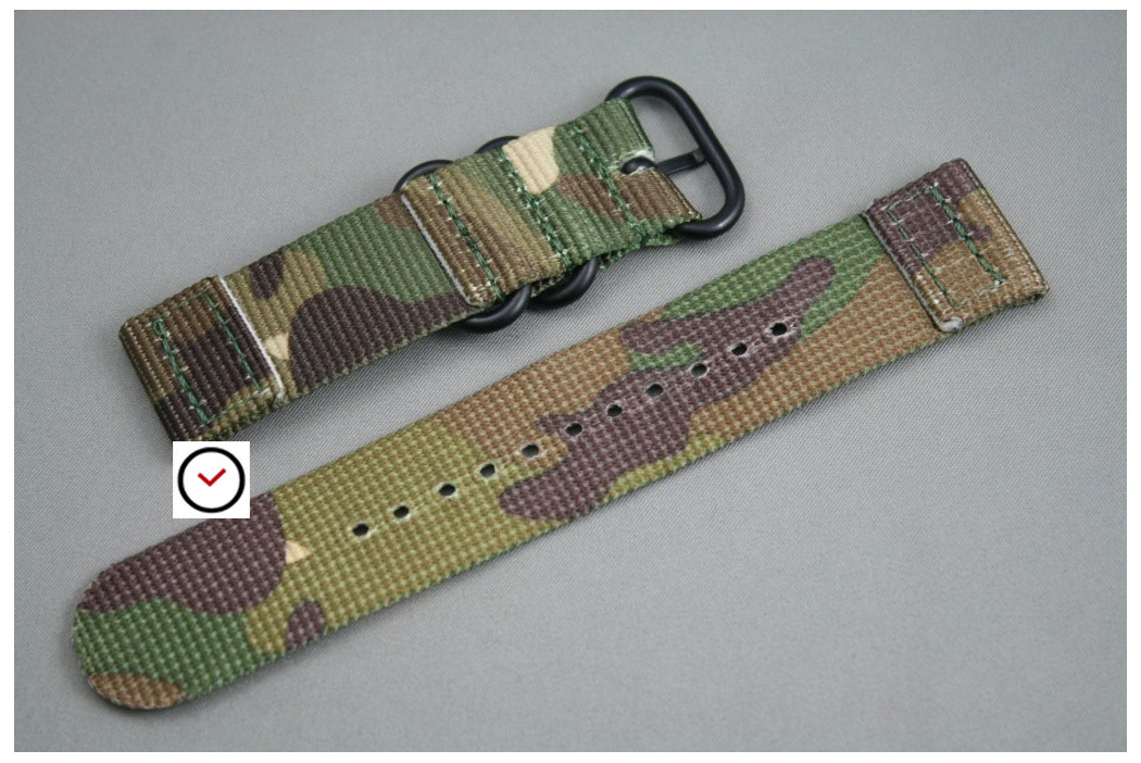 Camouflage 2 pieces ZULU strap, PVD buckle and loops (black)