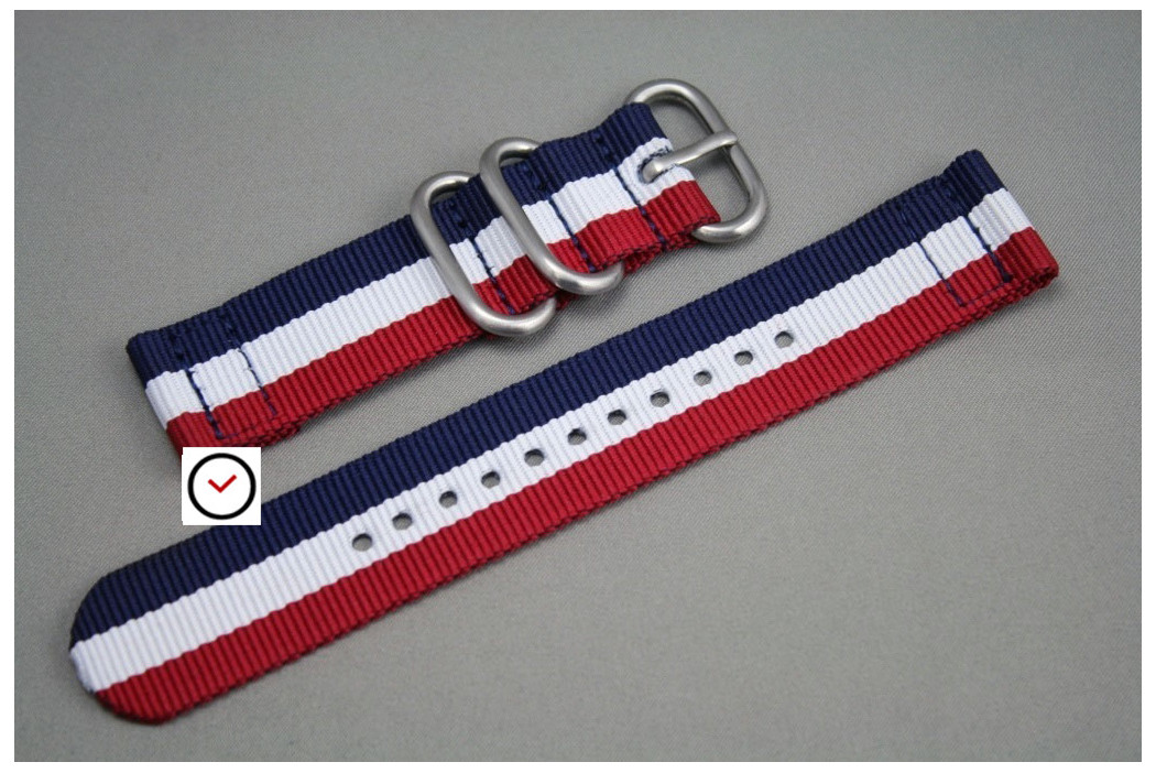Blue White Red (French flag) 2 pieces nylon strap (highly resistant fabric)