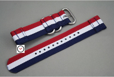 Bracelet montre ZULU 2 pièces Tricolore Bleu Blanc Rouge