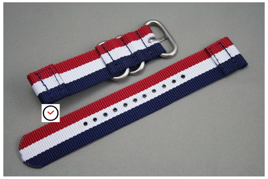 Blue White Red (French flag) 2 pieces nylon strap (highly resistant fabric)