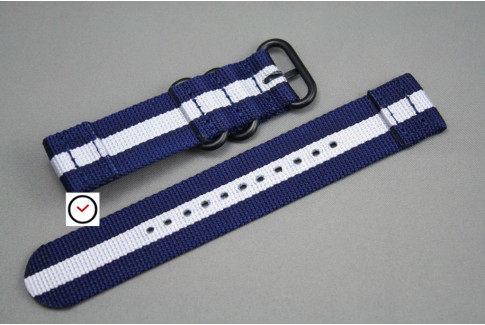 Navy Blue White 2 pieces ZULU strap, PVD buckle and loops (black)