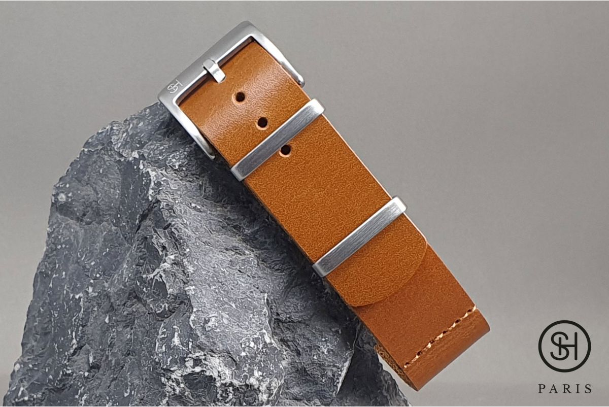 Cognac Italian Vintage Leather Military Watch Band 20mm