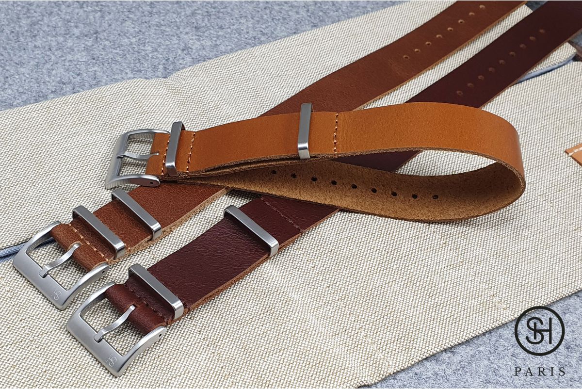 Cognac SELECT-HEURE vintage leather single pass strap