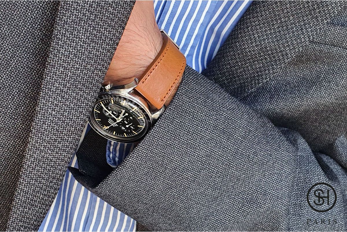 Bracelet montre cuir SELECT-HEURE Speed Cognac, fait main en Italie