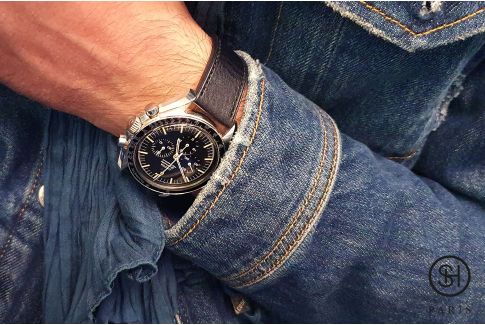 Bracelet montre cuir SELECT-HEURE Speed Noir, fait main en Italie