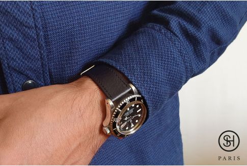 Bracelet montre cuir SELECT-HEURE Speed Noir, fait main en Italie