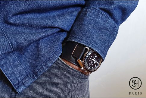 Bracelet montre cuir SELECT-HEURE Paul Newman Noir, fait main en Italie
