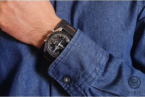 Bracelet montre cuir SELECT-HEURE Paul Newman Noir, fait main en Italie