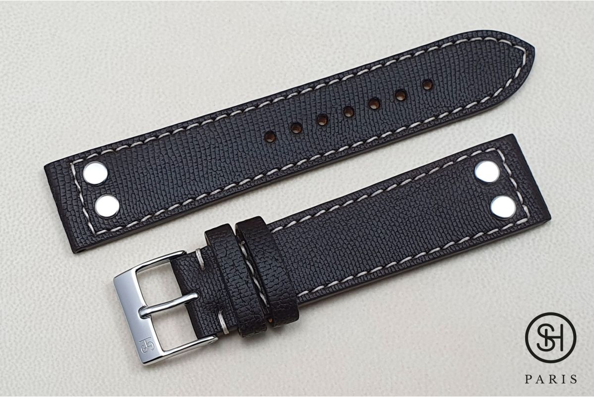Dark Brown Pilot SELECT-HEURE leather watch strap, hand-made in Italy
