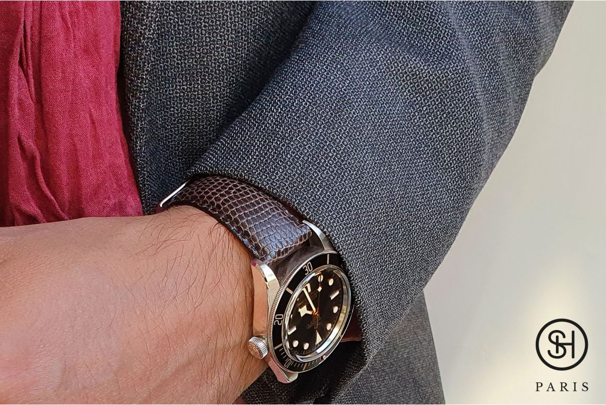 Dark Brown SELECT-HEURE genuine Lizard leather watch strap