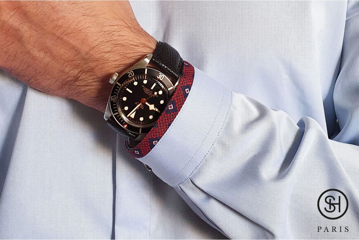 Bracelet montre cuir Lézard véritable SELECT-HEURE Noir
