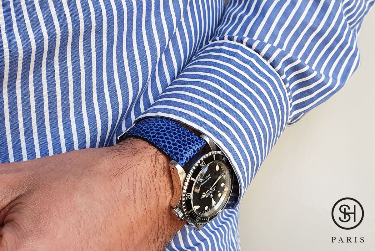 Bracelet montre cuir Lézard véritable SELECT-HEURE Bleu Roi