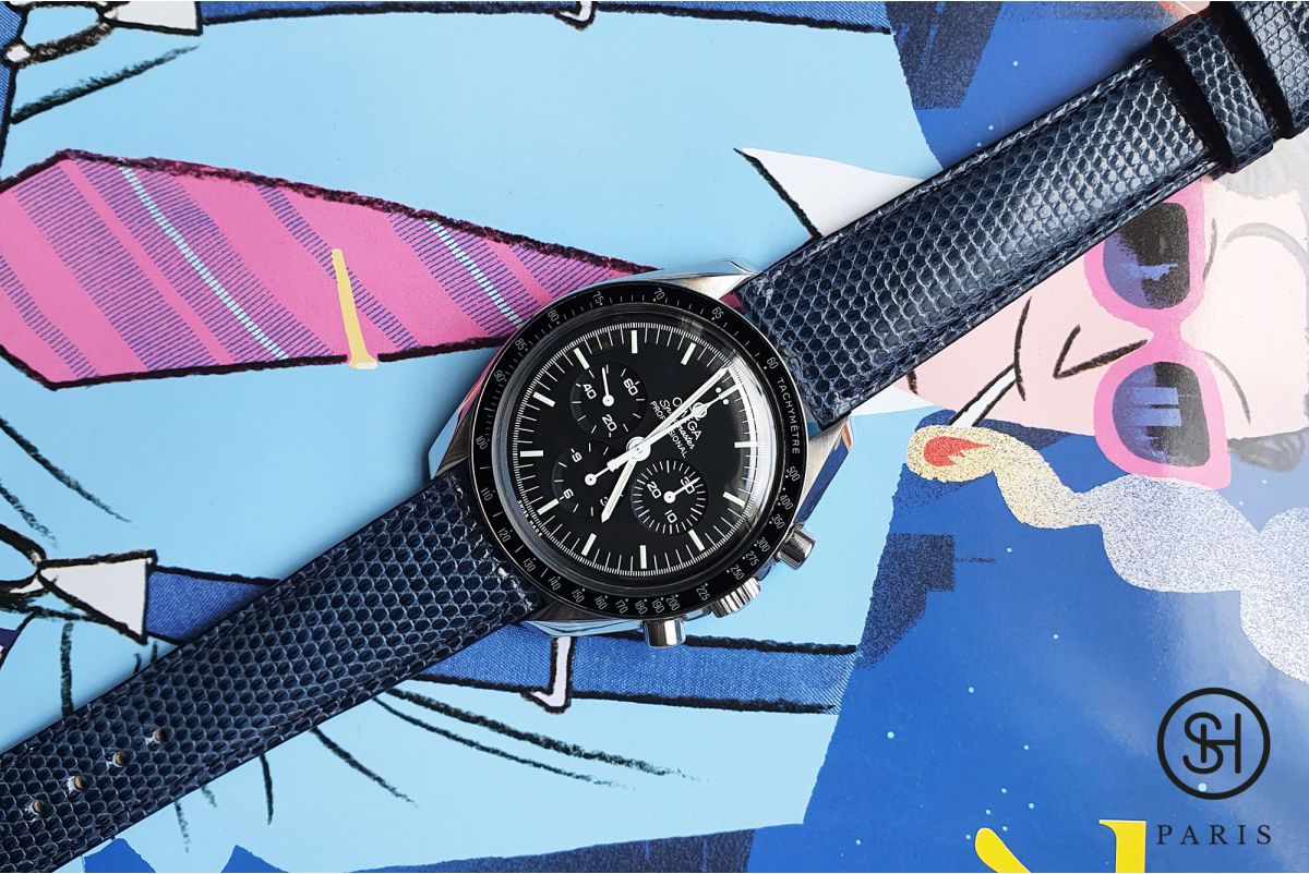 Cobalt Blue SELECT-HEURE genuine Lizard leather watch strap