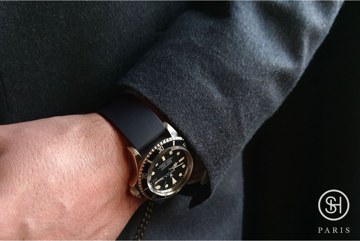 Bracelet montre caoutchouc FKM SELECT-HEURE Essentiel Noir, montage pompes rapides (interchangeable)
