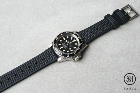 Black Waffle SELECT-HEURE FKM rubber watch strap, quick release spring bars (interchangeable)