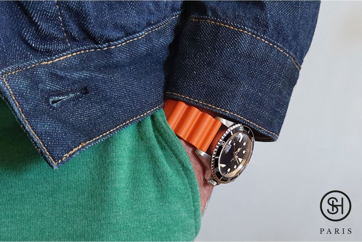 Bracelet montre caoutchouc FKM SELECT-HEURE Plongeur Orange, montage pompes rapides (interchangeable)