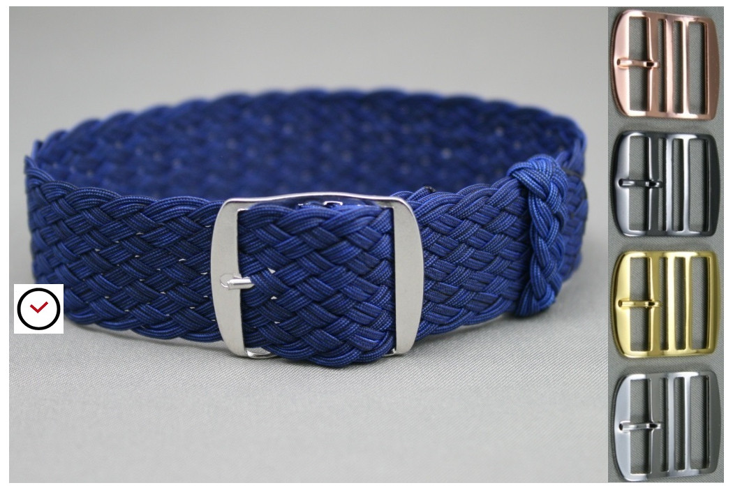 Bracelet montre Perlon tressé Bleu Marine, tissage double fil