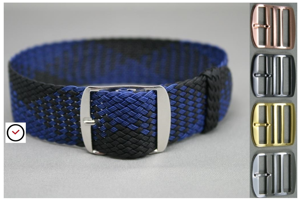 Dark Blue Black braided Perlon watch strap