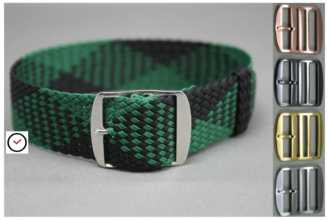 Bracelet montre Perlon tressé Noir Vert