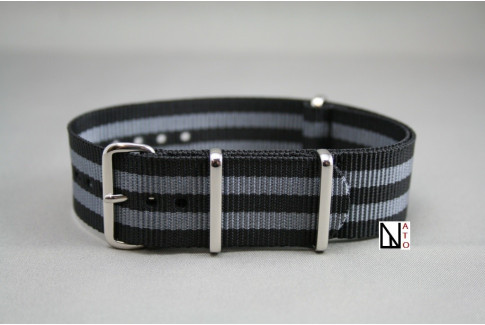 Bracelet nylon NATO Bond Craig (Noir Gris), boucle polie