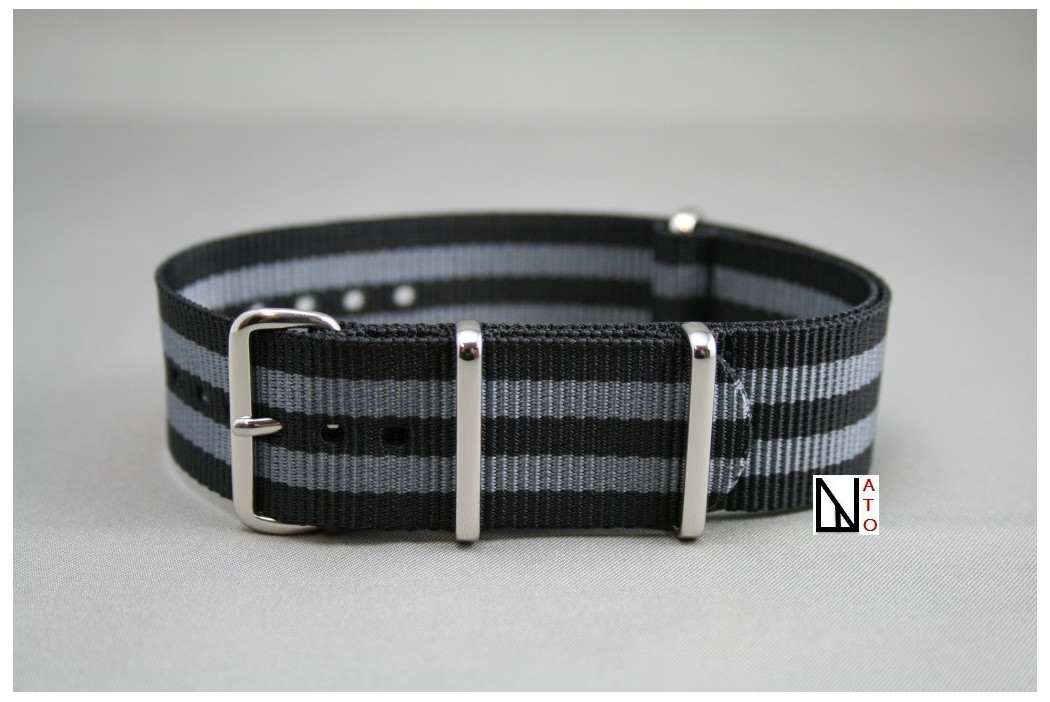 Craig Bond G10 NATO strap (Black Grey), polished buckle and loops