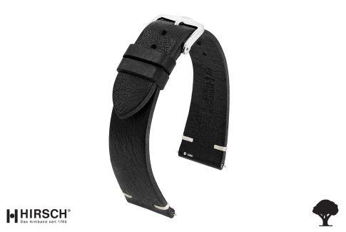 Bracelet montre cuir HIRSCH Bagnore noir, style vintage (coutures minimales)
