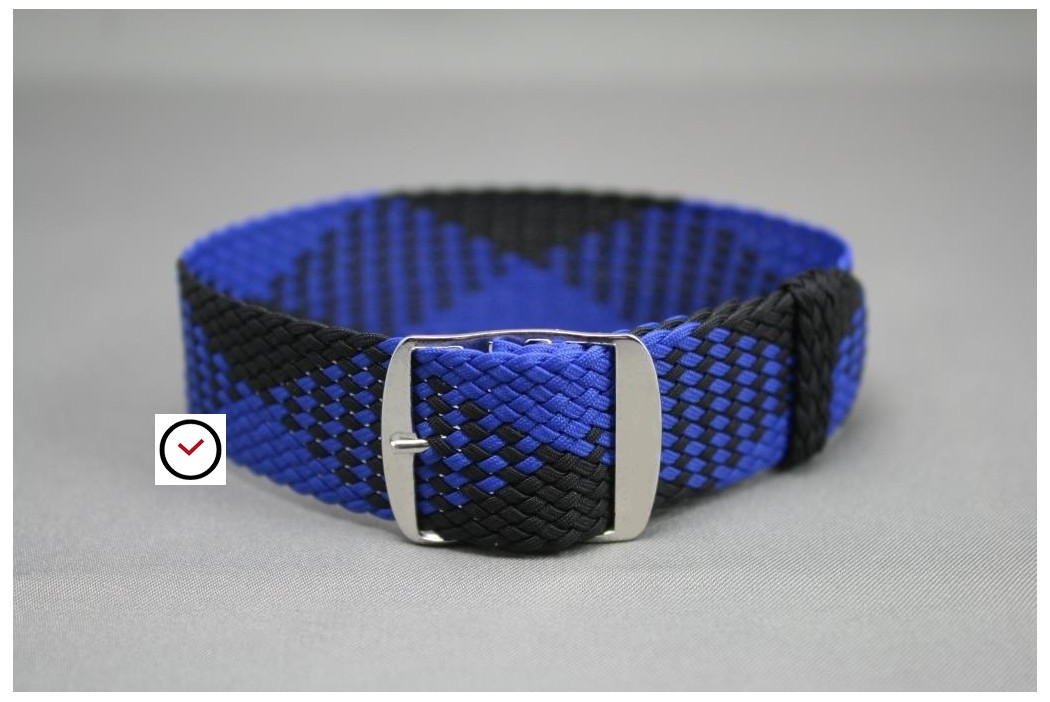 Bracelet montre Perlon tressé Noir Bleu Elec