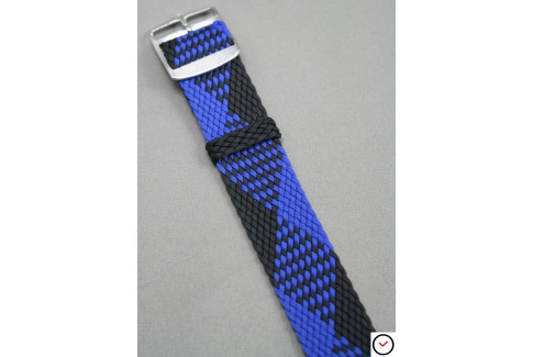 Electric Blue Black braided Perlon watch strap