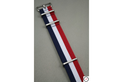 Bracelet nylon NATO Tricolore Bleu Blanc Rouge, boucle brossée