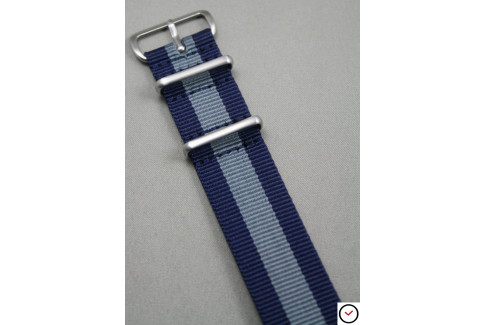 Bracelet nylon NATO Bleu Navy Gris, boucle brossée