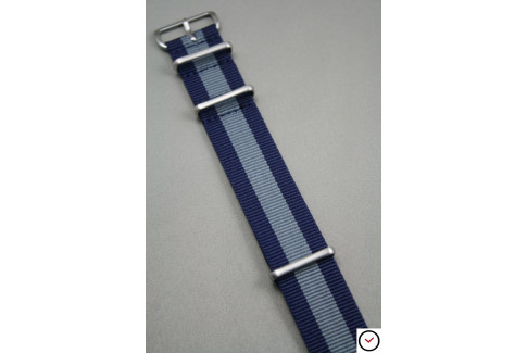 Bracelet nylon NATO Bleu Navy Gris, boucle brossée