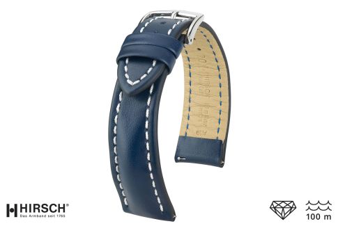 Bracelet montre HIRSCH Heavy Calf, cuir Bleu surpiqué blanc (étanche)