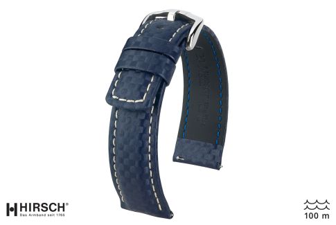 Bracelet montre HIRSCH Carbon, cuir Bleu couture Blanche (étanche)