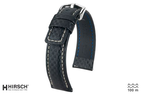 Black White topstitching Carbon HIRSCH watch bracelet (waterproof)