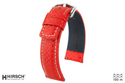 Bracelet montre HIRSCH Carbon, cuir Rouge couture Blanche (étanche)