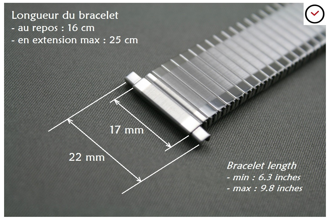 Brushed/polished stainless steel expansion watch strap with telescopic ends (17, 18, 19, 20, 21 & 22 mm)